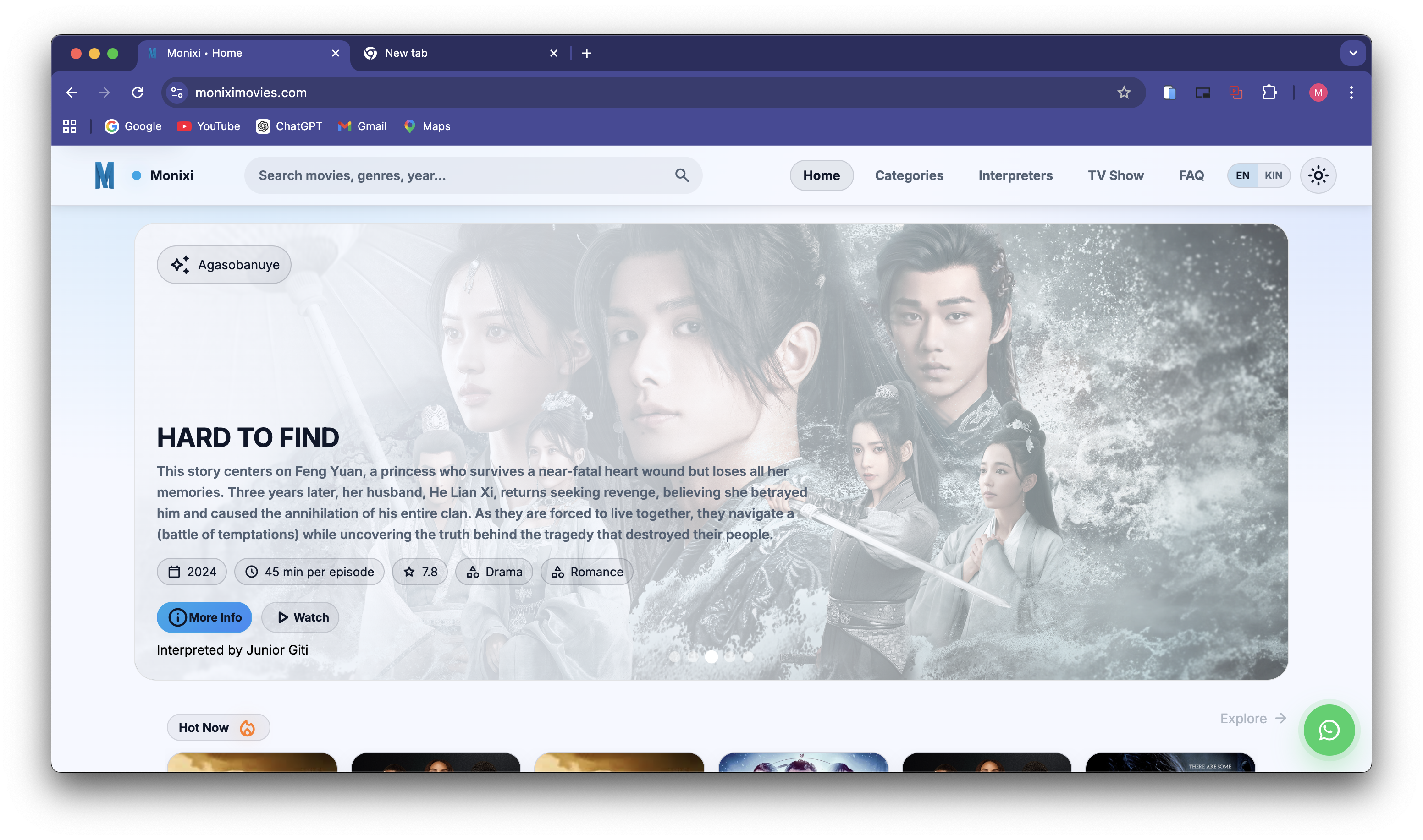 Monixi Movies streaming platform interface
